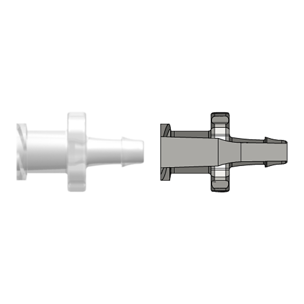 Female Luer Thread Style Smooth Bore to 500 Series Barb, 1/8` (3.2 mm) ID Tubing