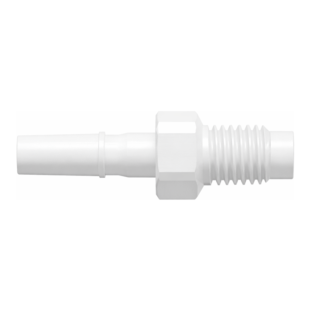 Male Luer with 5/16` Hex to 1/4-28 UNF Bottom Sealing Thread (May be used with separate rotating lock ring; FSLLR)