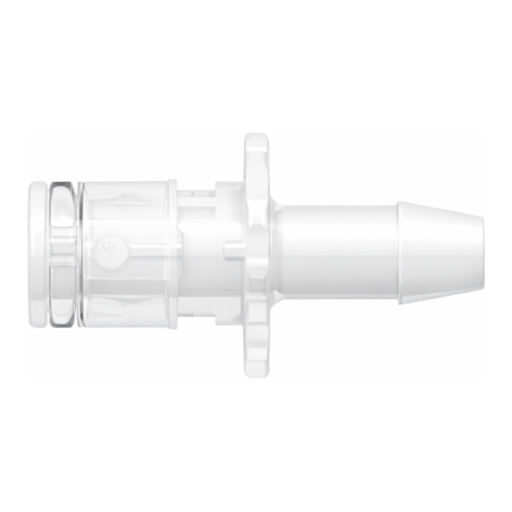 RQC Series Male Open Flow Connector, 600 Series Barb, 1/4` (6.4 mm) ID Tubing, Silicone O-Ring