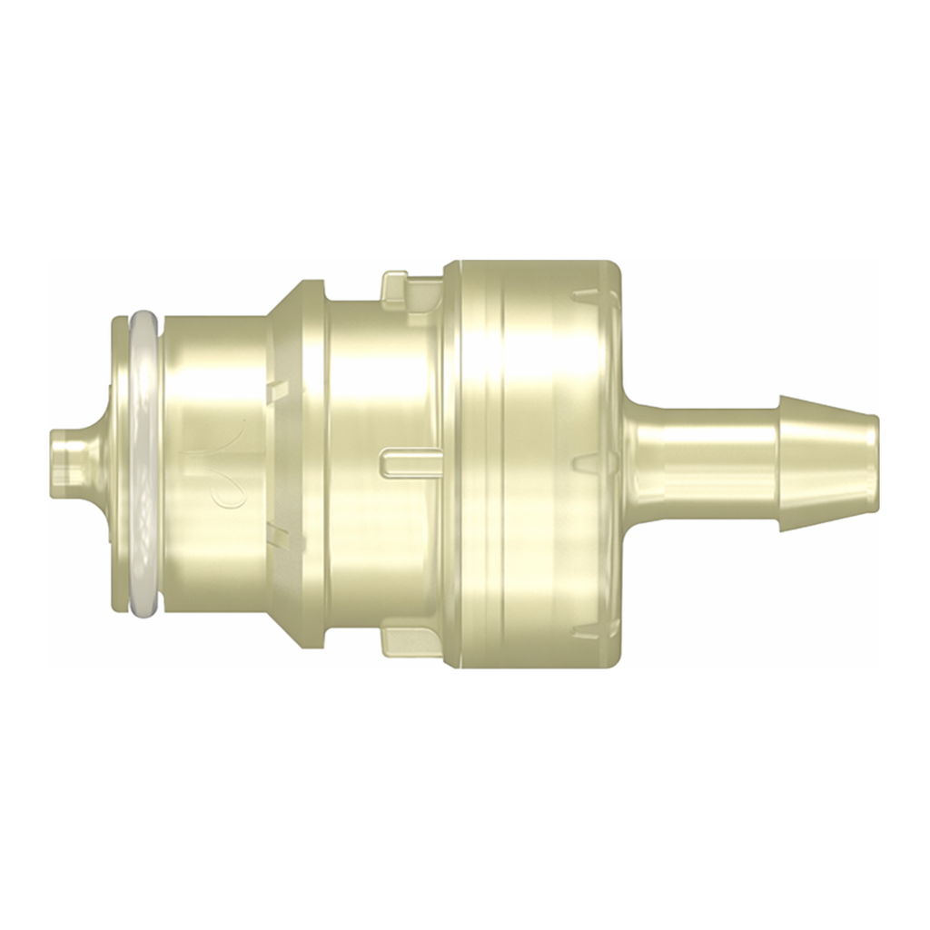 Spaulding Series Aseptic Disconnect Male Valved Connector, 600 Series Barb, 1/4" (6.4 mm) ID Tubing, Animal-Free PolySulfone