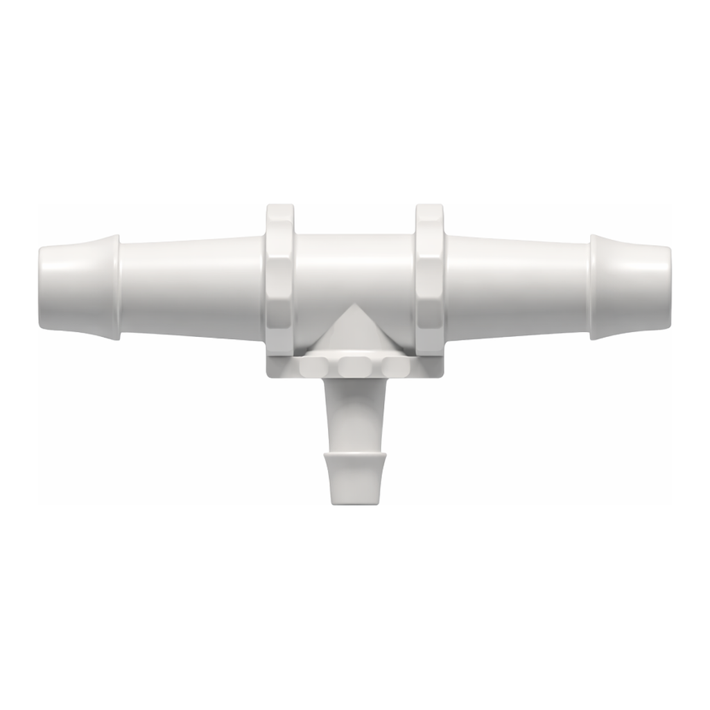 Tee Reduction Tube Fitting with 500 Series Barbs, 1/2` (12.7 mm) and 1/4` (6.4 mm) ID Tubing