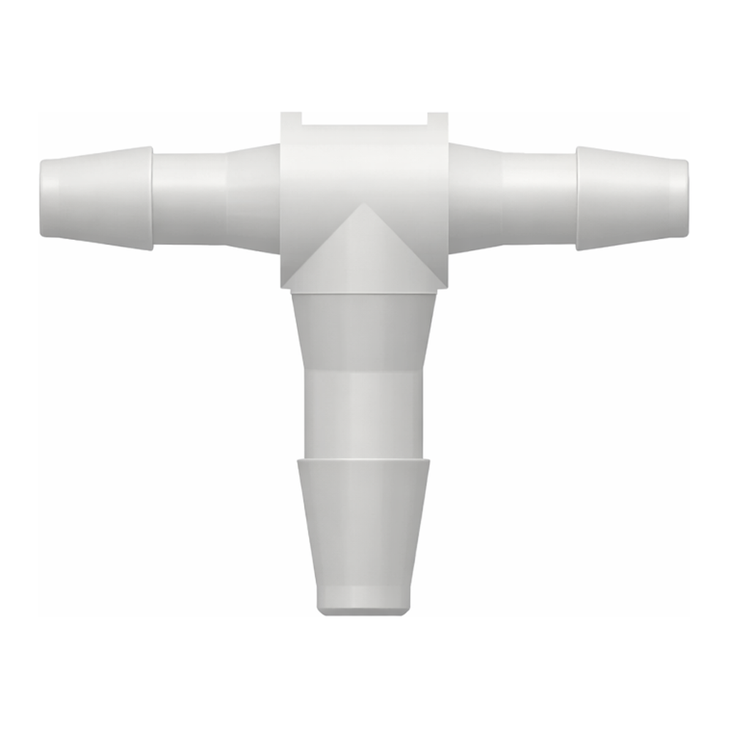 Tee Reduction Tube Fitting with 200 Series Barbs, 3/32` (2.4 mm) and 1/8` (3.2 mm) ID Tubing