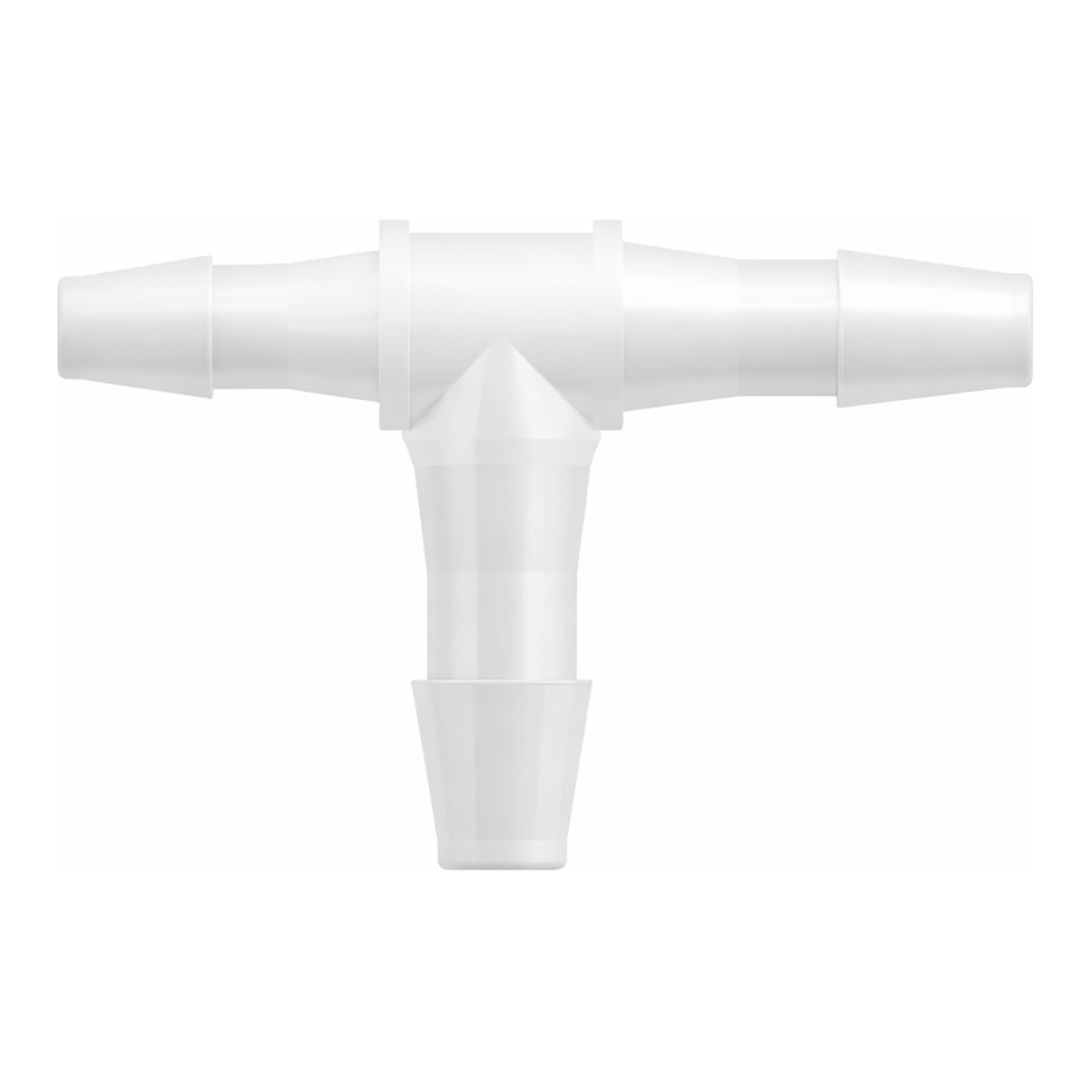 Tee Reduction Tube Fitting with 200 Series Barbs, 1/8` (3.2 mm) and 3/32` (2.4 mm) ID Tubing