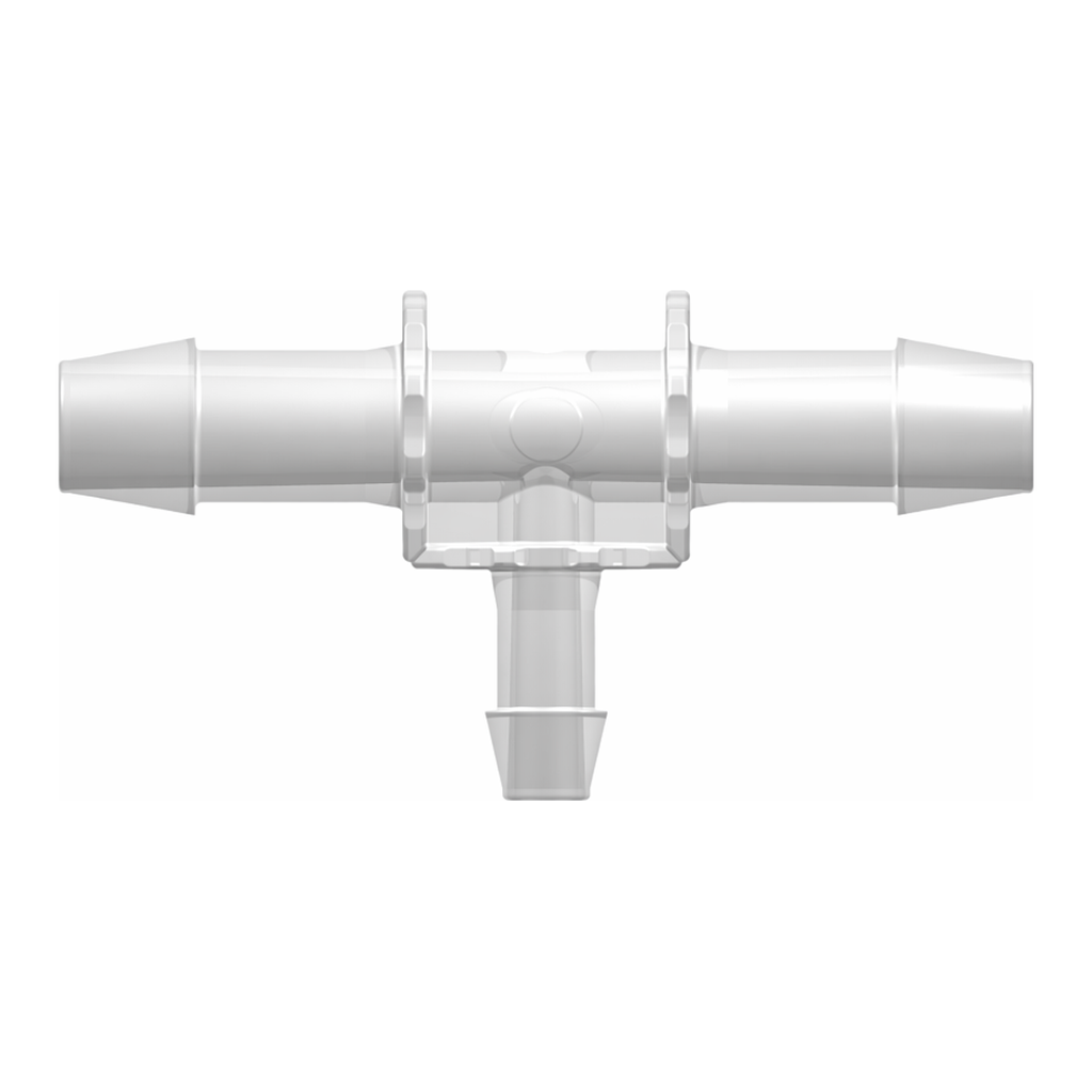 Tee Reduction Connector with 600 Series Barbs, (2X) 3/8` (9.5 mm) and 1/4` (6.4 mm) ID Tubing