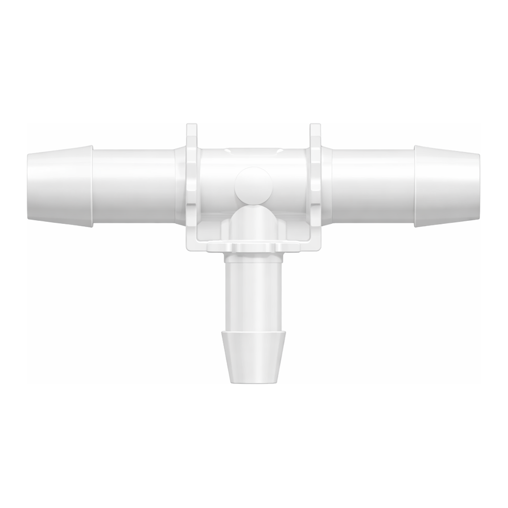 Tee Reduction Connector with 600 Series Barbs, (2X) 1/2` (12.7 mm) and 3/8` (9.5 mm) ID Tubing