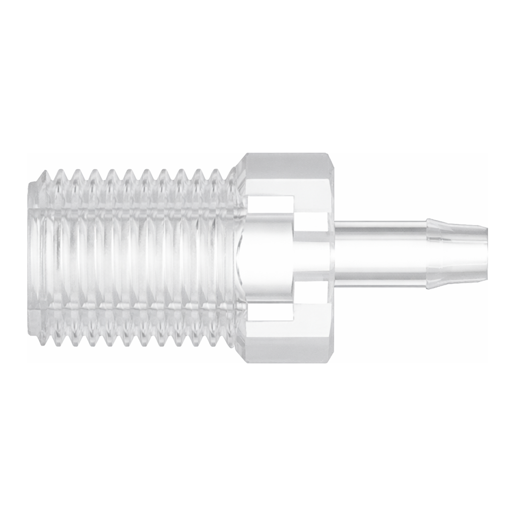 1/16-27 NPT Thread with 5/16` Hex to 400 Series Barb, 3/32` (2.4 mm) ID Tubing