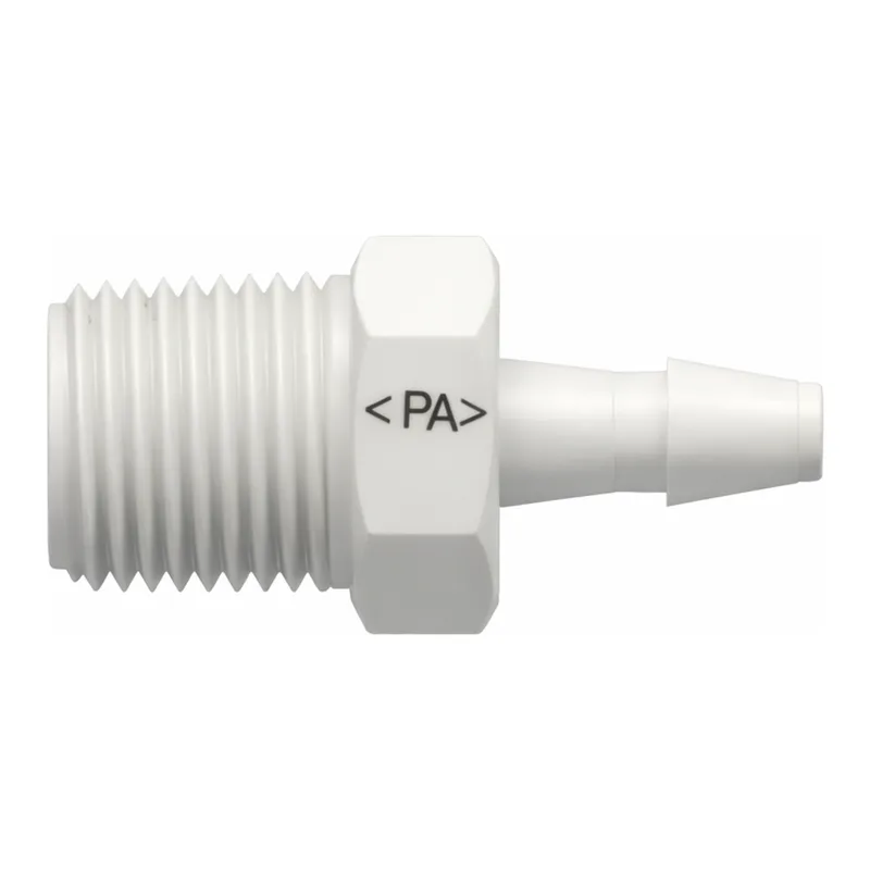 1/8-27 NPT Thread with 7/16` Hex to 200 Series Barb, 1/8` (3.2 mm) ID Tubing