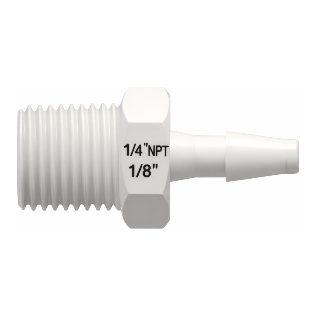 1/8-27 NPT Thread with 7/16` Hex to Classic Series Barb, 1/8` (3.2 mm) ID Tubing