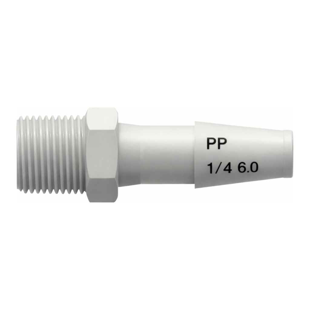 1/8-27 NPT Thread with 7/16` Hex to Classic Series Barb, 1/4` (6.4 mm) ID Tubing