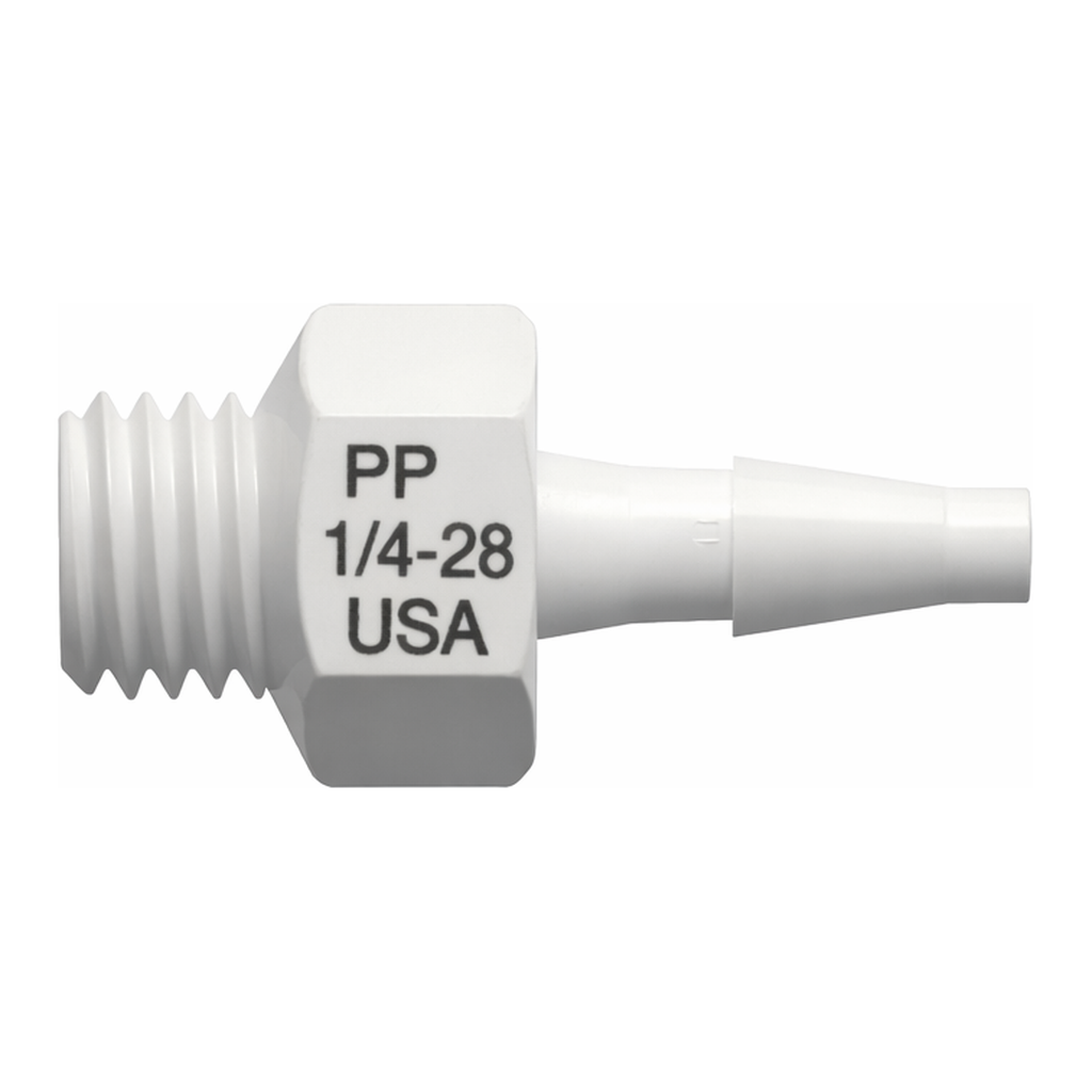 10-32 UNF Thread with 1/4` Hex to Classic Series Barb, 1/16` (1.6 mm) ID Tubing