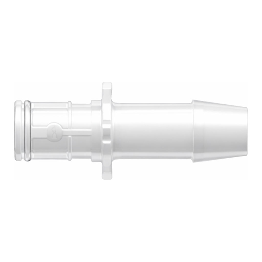 RQC Series Male Open Flow Connector, 600 Series Barb, 3/8` (9.5 mm) ID Tubing, Silicone O-Ring