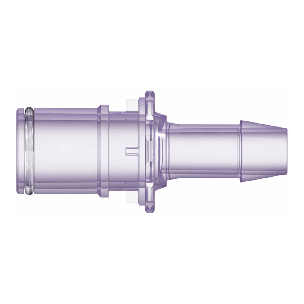 RQX Series Male Open Flow Connector, 600 Series Barb, 3/8` (9.5 mm) ID Tubing, Silicone O-Ring