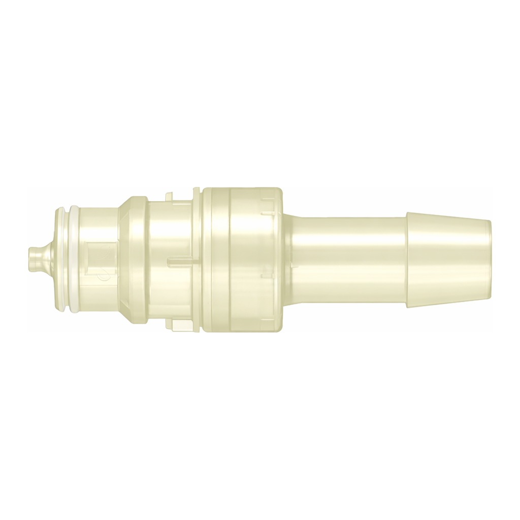 Spaulding Series Aseptic Disconnect Valved Male Connector, 600 Series Barb, 1/2" (12.7 mm) ID Tubing, Animal-Free PolySulfone