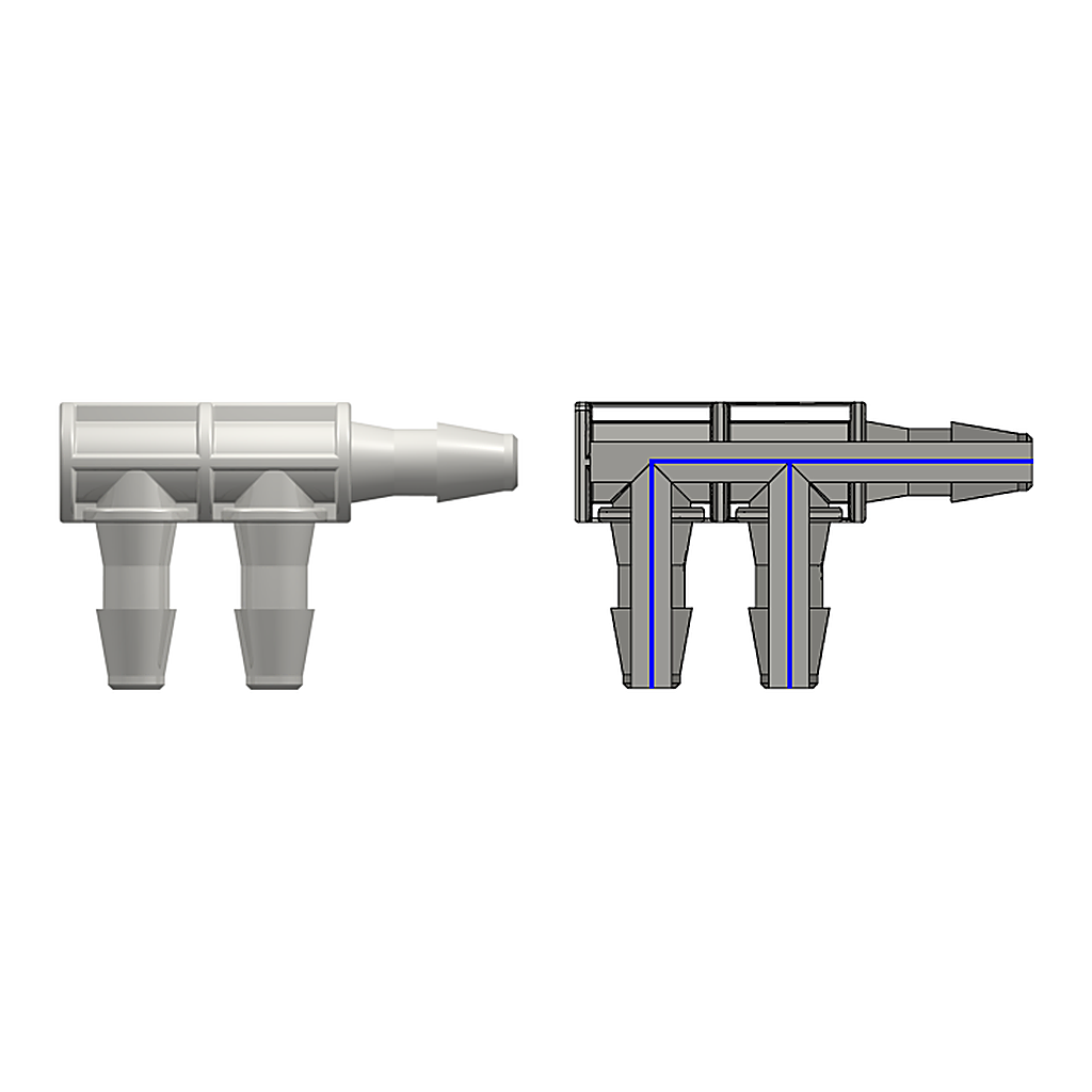 Three-port F Style Manifold with 200 Series Barbs for 1/8` (3.2 mm) ID Tubing