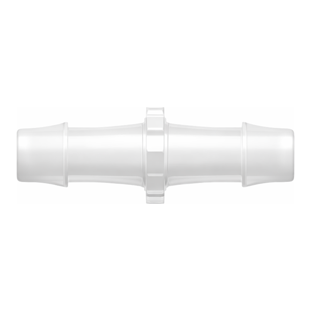 Straight Through Tube Fitting with 500 Series Barbs, 3/8` (9.5 mm) ID Tubing