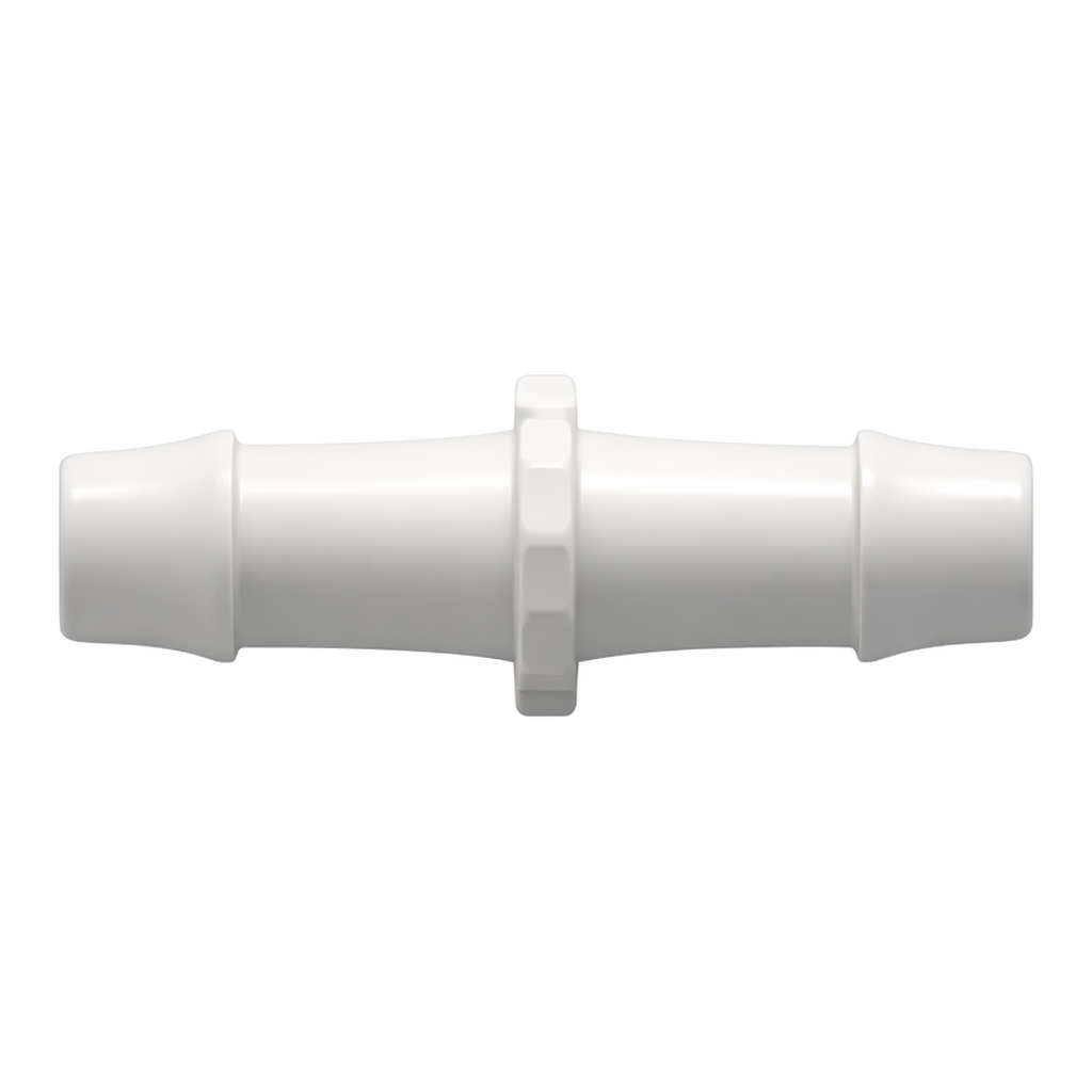 Straight Through Tube Fitting with 500 Series Barbs, 5/8` (16.0 mm) ID Tubing