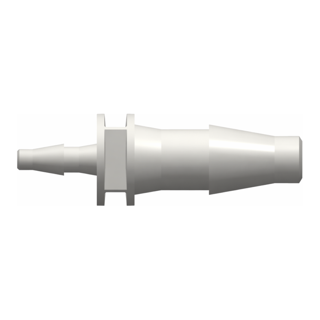 Straight Through Reduction Tube Fitting with Classic Series Barbs, 5/32` (4.0 mm) and 1/16` (1.6 mm) ID Tubing