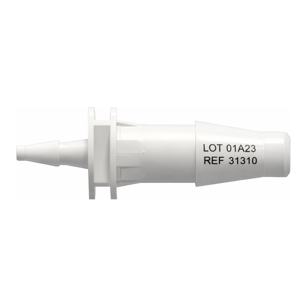Straight Through Reduction Tube Fitting with Classic Series Barbs, 3/16` (4.8 mm) and 1/16` (1.6 mm) ID Tubing
