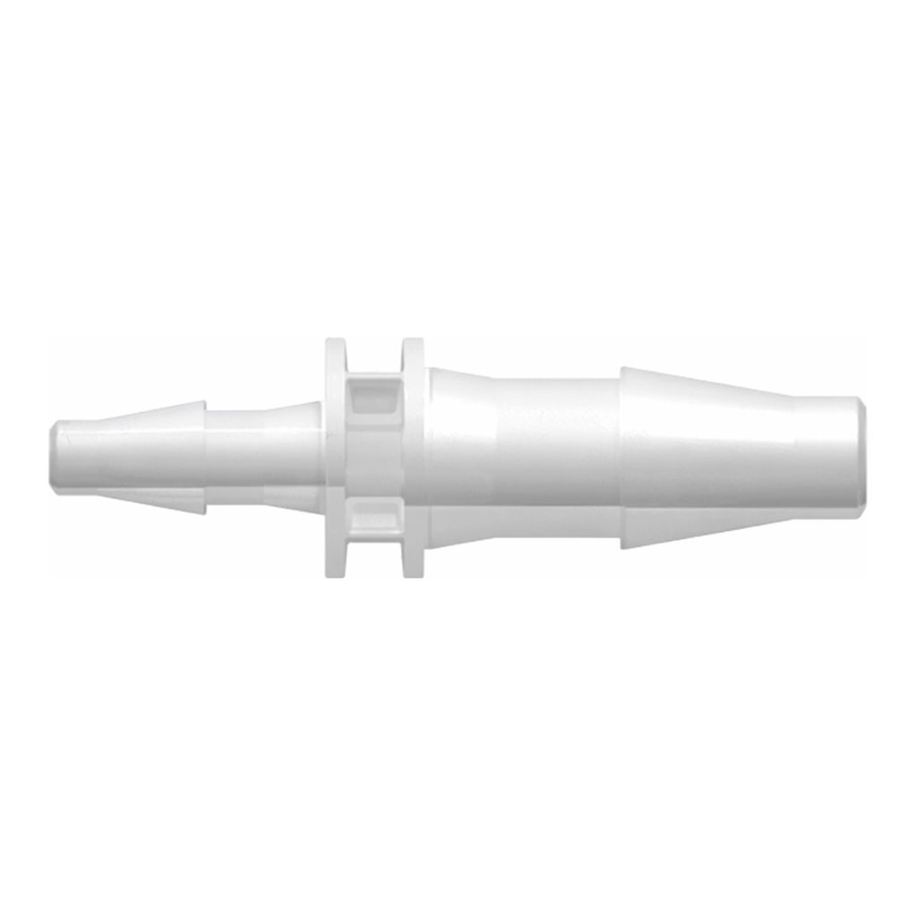 Straight Through Reduction Tube Fitting with Classic Series Barbs, 5/32` (4.0 mm) and 3/32` (2.4 mm) ID Tubing