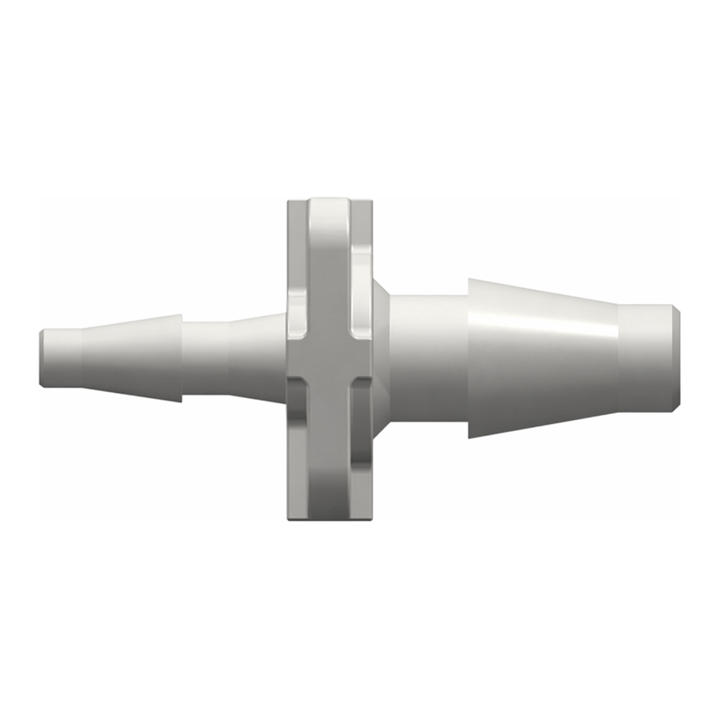 Straight Through Reduction Tube Fitting with Classic Series Barbs, 1/8` (3.2 mm) and 1/16` (1.6 mm) ID Tubing
