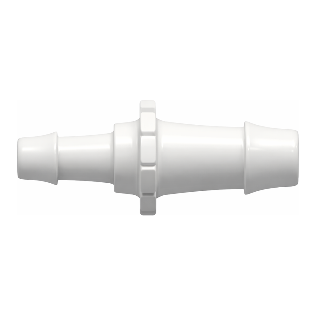 Straight Through Reduction Tube Fitting with 500 Series Barbs, 5/8` (16.0 mm) and 3/8` (9.5 mm) ID Tubing