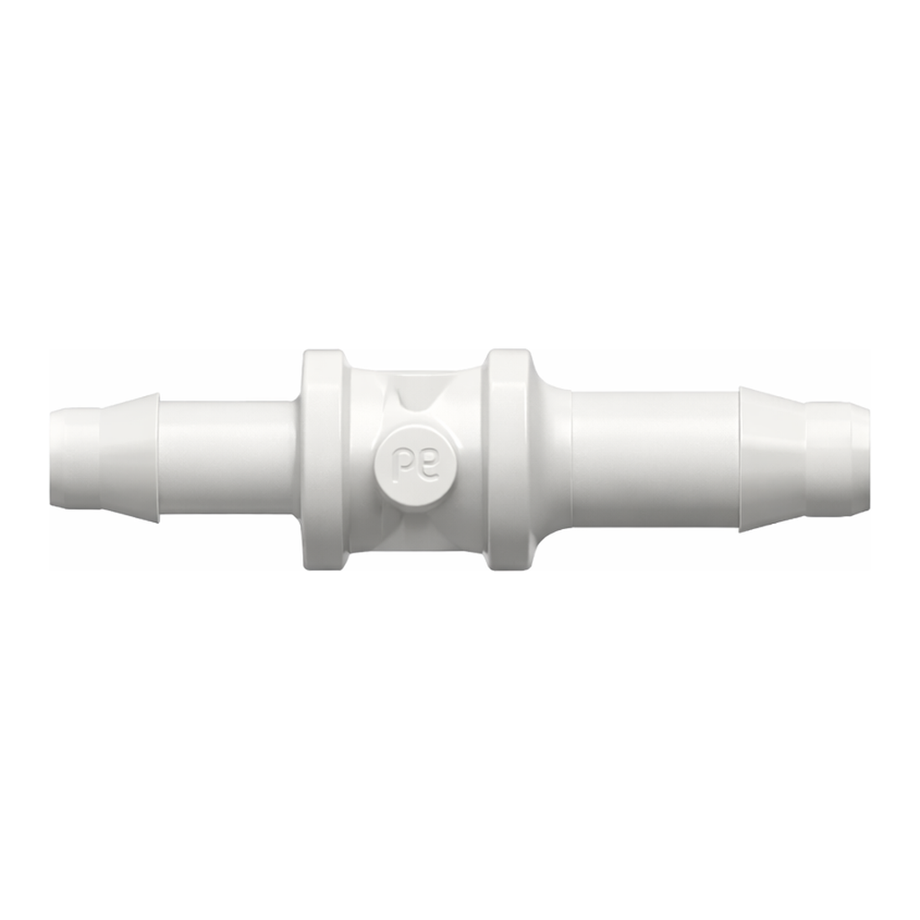 Straight Through Reduction Tube Fitting with 400 Series Barbs, 1/8` (3.2 mm) and 3/32` (2.4 mm) ID Tubing
