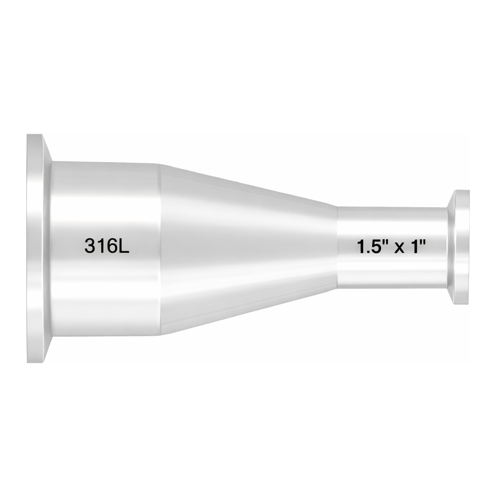 Sanitary Fitting, Concentric Reducer 1.5` (38.1mm) TC x .75` (19.0mm) TC, Animal-Free Nat PP