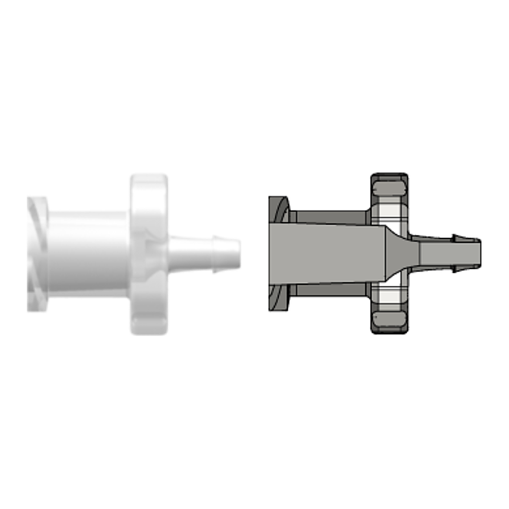 Female Luer Thread Style Smooth Bore to 500 Series Barb, 1/16` (1.6 mm) ID Tubing