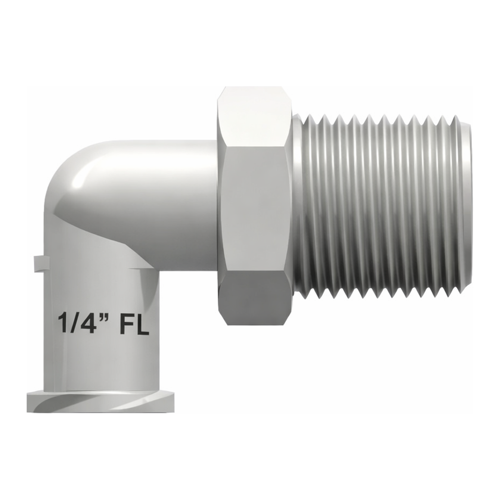Female Luer Thread Style Elbow with 7/16` Hex to 1/8-27 NPT Thread