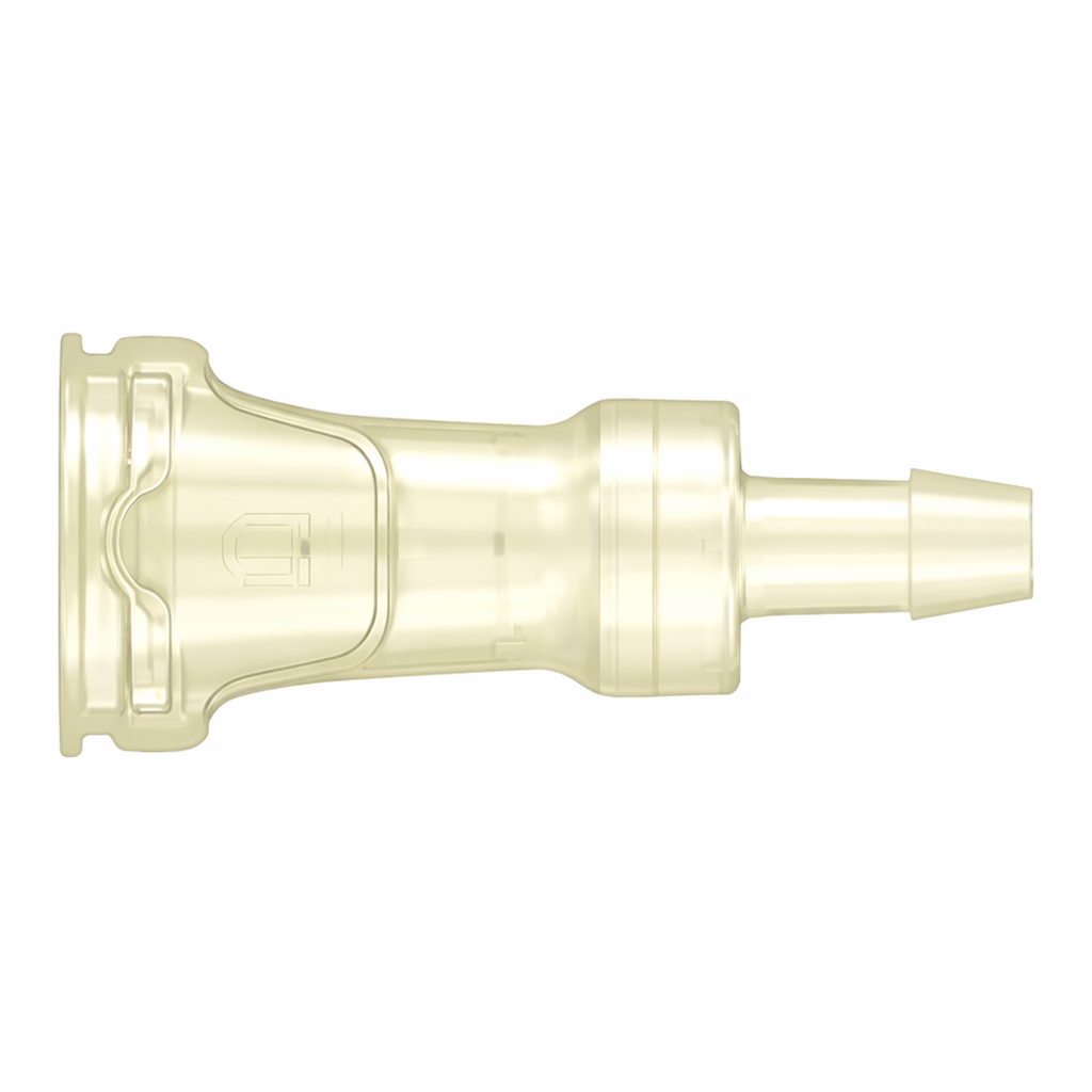 Spaulding Series Aseptic Disconnect Female Valved Connector, 600 Series Barb, 3/8` (9.5 mm) ID Tubing, Animal-Free PolySulfone
