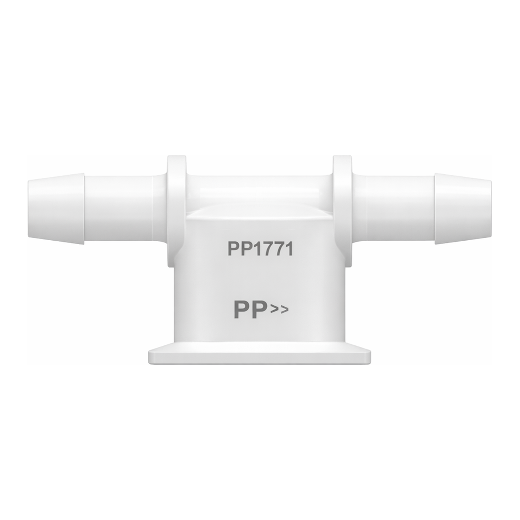 Sanitary Fitting Instrument Tee, Maxi Flange to 600 Series Barb, 1/2` (12.7 mm) Tubing ID, Animal-free Natural Polyethylene