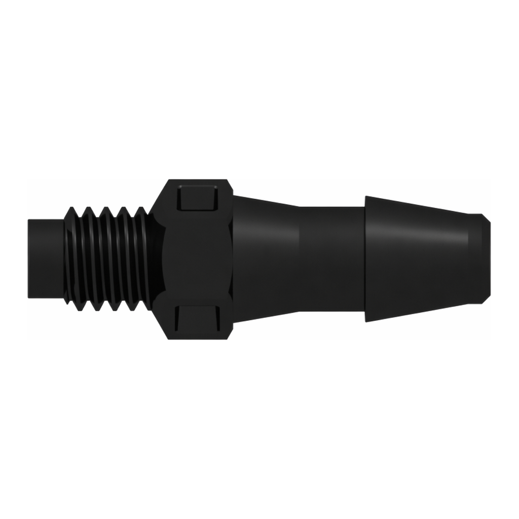 M6x1 Thread with 5/16` Hex to 200 Series Barb, 3/16` (4.8 mm) ID Tubing