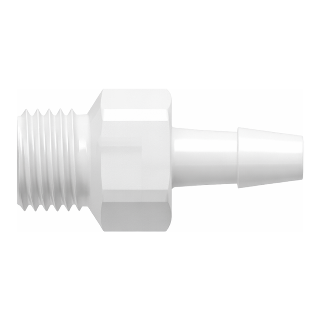 1/4-28 UNF Thread with 5/16` Hex to 200 Series Barb, 3/32` (2.4 mm) ID Tubing
