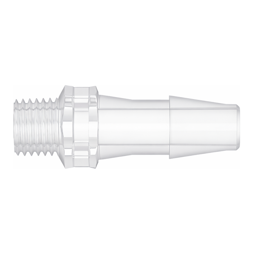 1/4-28 UNF Thread with 5/16` Hex to 200 Series Barb, 3/16` (4.8 mm) ID Tubing