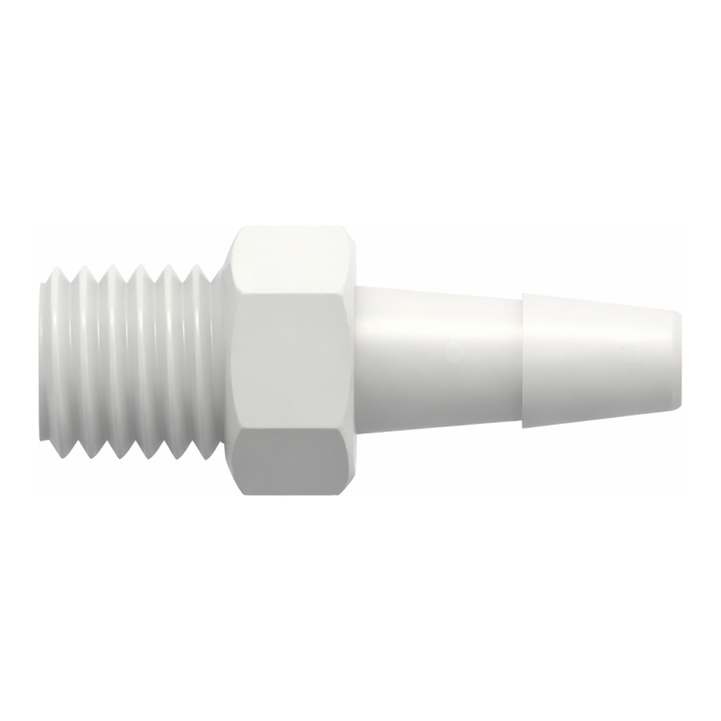 10-32 Special Tapered Thread with 1/4` Hex to 200 Series Barb, 3/32` (2.4 mm) ID Tubing