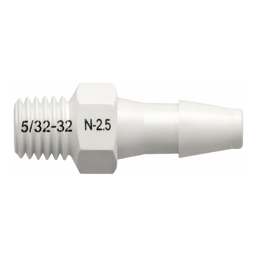 10-32 Special Tapered Thread with 1/4` Hex to 200 Series Barb, 1/8` (3.2 mm) ID Tubing