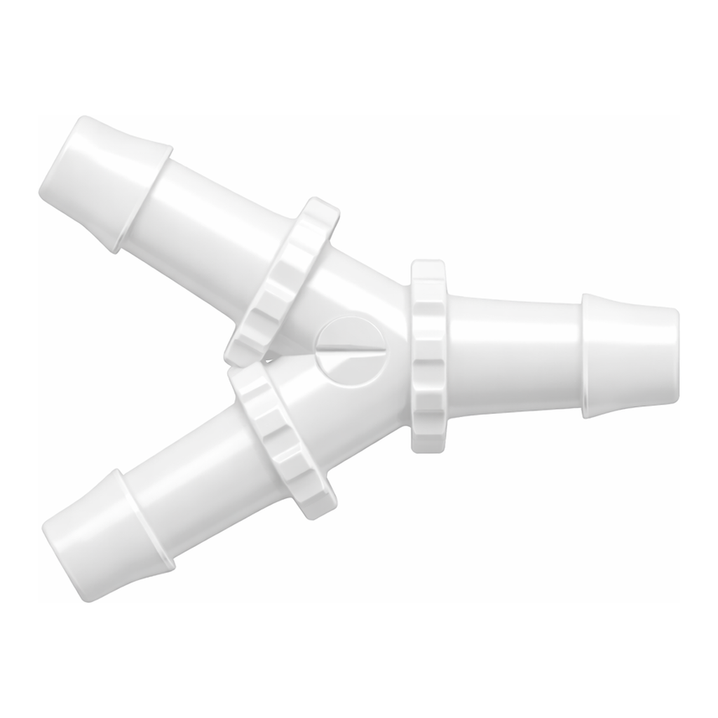 Y Tube Fitting with 500 Series Barbs, 3/8` (9.5 mm) ID Tubing