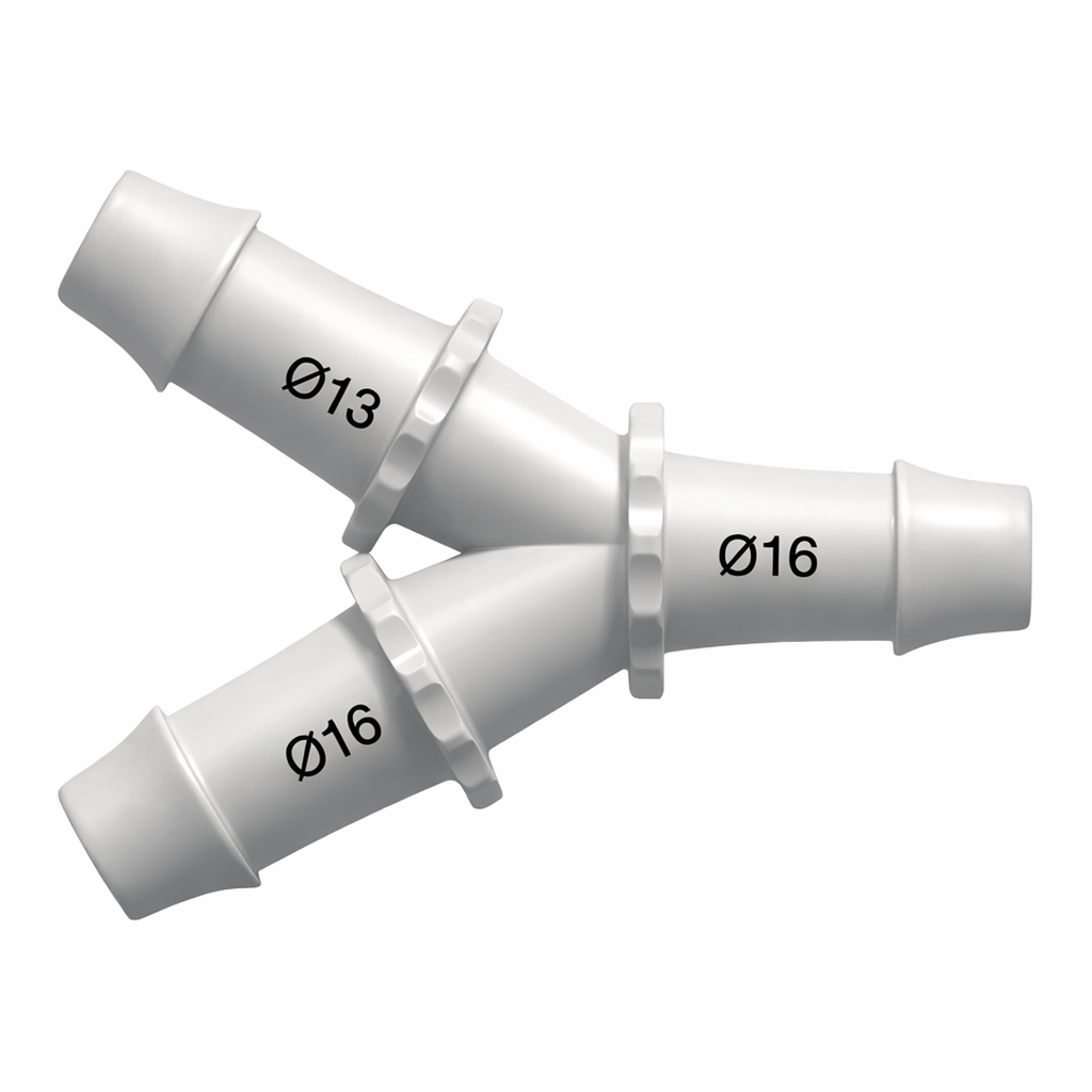 Y Tube Fitting with 500 Series Barbs, 3/4` (19.0 mm) ID Tubing