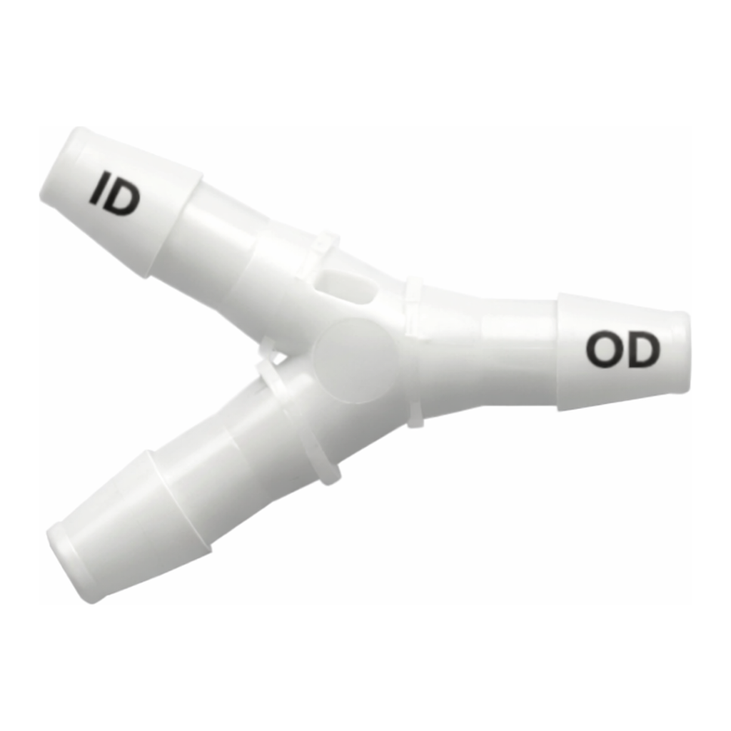 Y Tube Fitting with 200 Series Barbs, 3/32` (2.4 mm) ID Tubing
