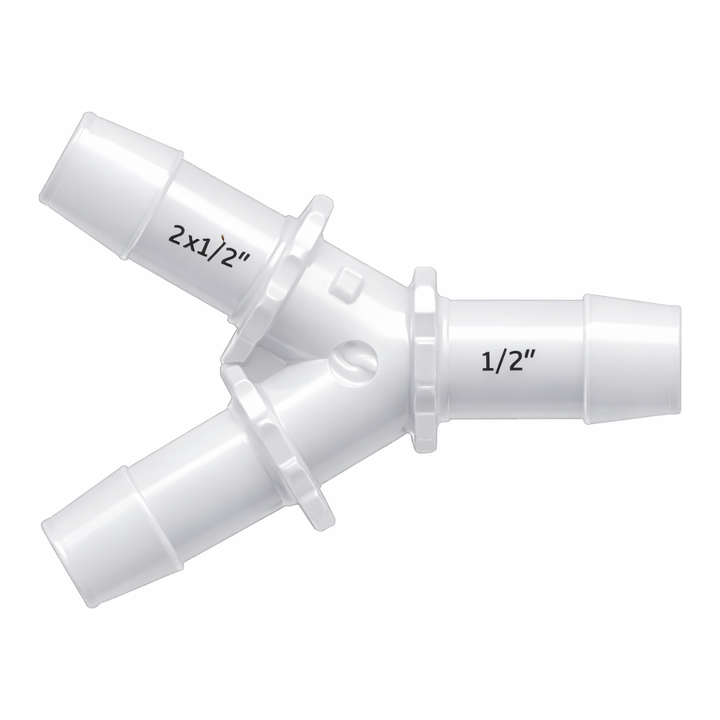 Y Connector with 600 Series Barbs, 5/8` (16.0 mm) ID Tubing