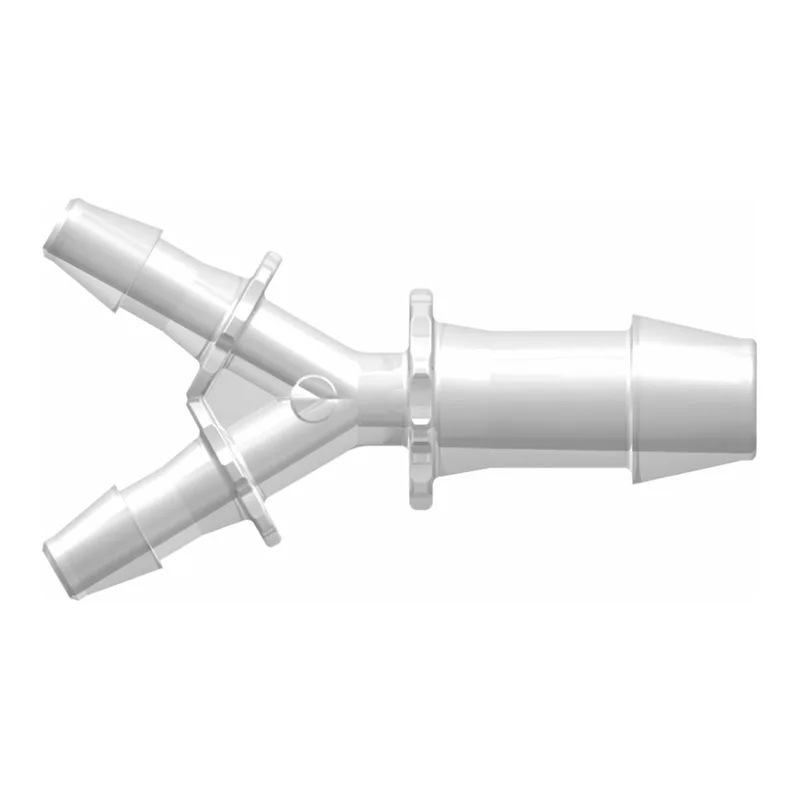 Y Reduction Connector with 600 Series Barbs, (2X) 1/8` (3.2 mm) and 1/4` (6.4 mm) ID Tubing