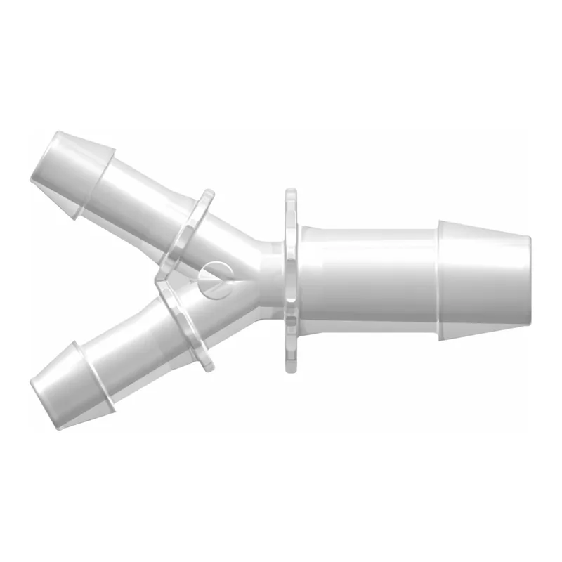 Y Reduction Connector with 600 Series Barbs, (2X) 1/4` (6.4 mm) and 3/8` (9.5 mm) ID Tubing