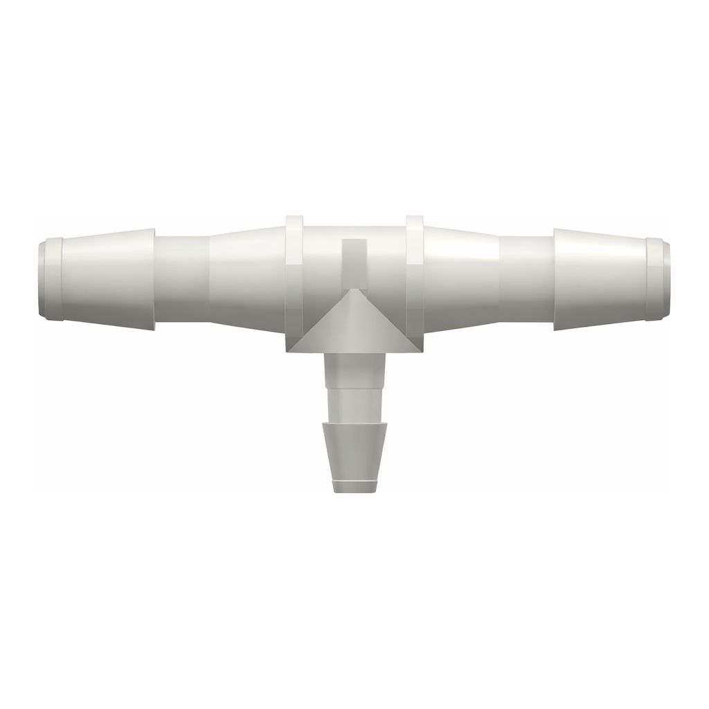 Tee Reduction Tube Fitting with 200 Series Barbs, 1/8` (3.2 mm) and 1/16` (1.6 mm) ID Tubing
