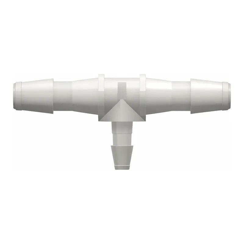 Tee Reduction Tube Fitting with 200 Series Barbs, 1/8` (3.2 mm) and 1/16` (1.6 mm) ID Tubing