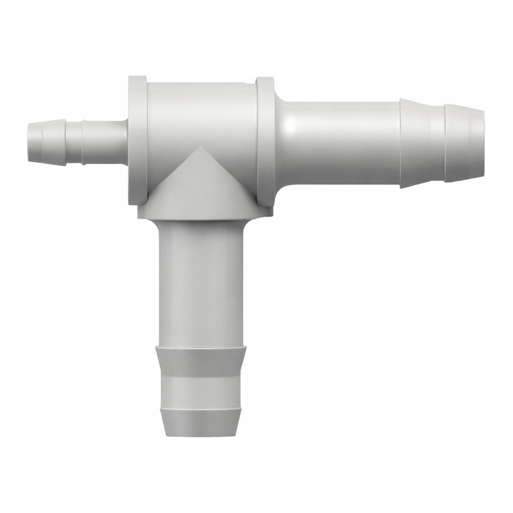 Tee Reduction Tube Fitting with 400 Series Barbs, 1/8` (3.2 mm) and 1/16` (1.6 mm) ID Tubing