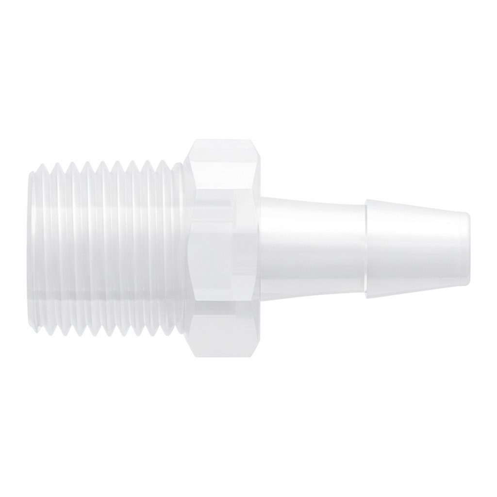 1/8-27 NPT Thread with 7/16` Hex to 200 Series Barb, 5/32` (4.0 mm) ID Tubing