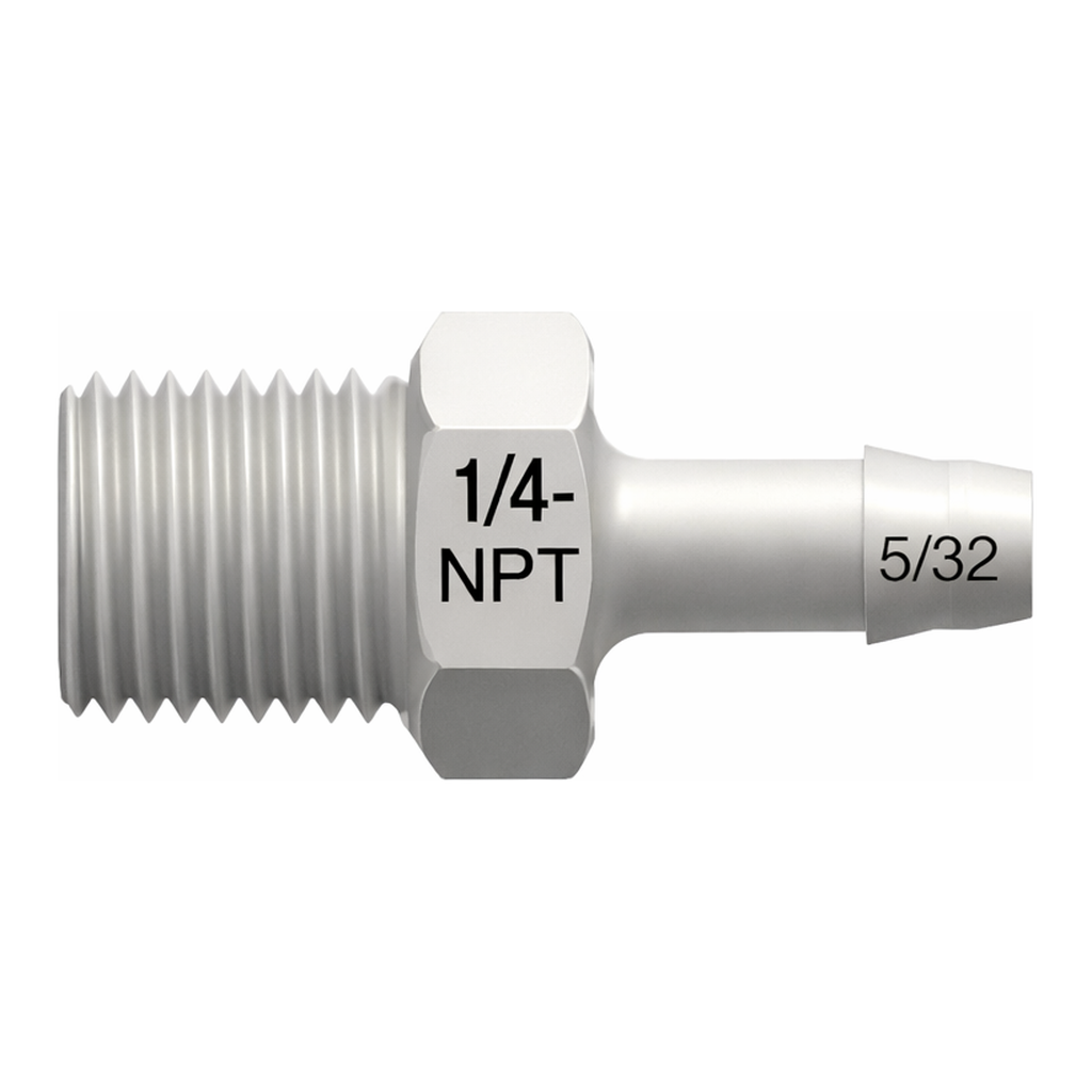 1/8-27 NPT Thread with 7/16` Hex to 400 Series Barb, .170` (4.3 mm) ID Tubing
