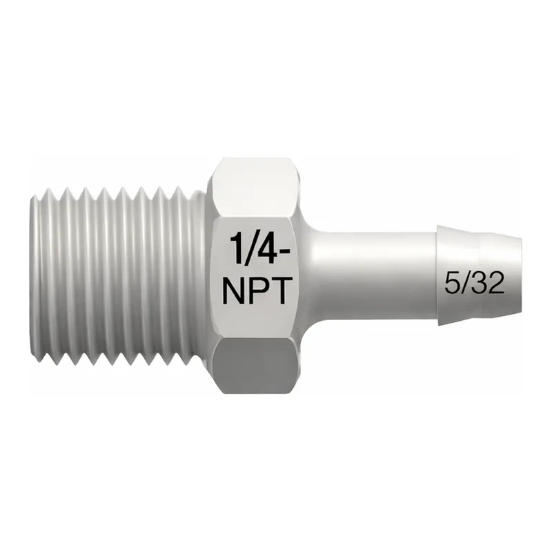 1/8-27 NPT Thread with 7/16` Hex to 400 Series Barb, .170` (4.3 mm) ID Tubing