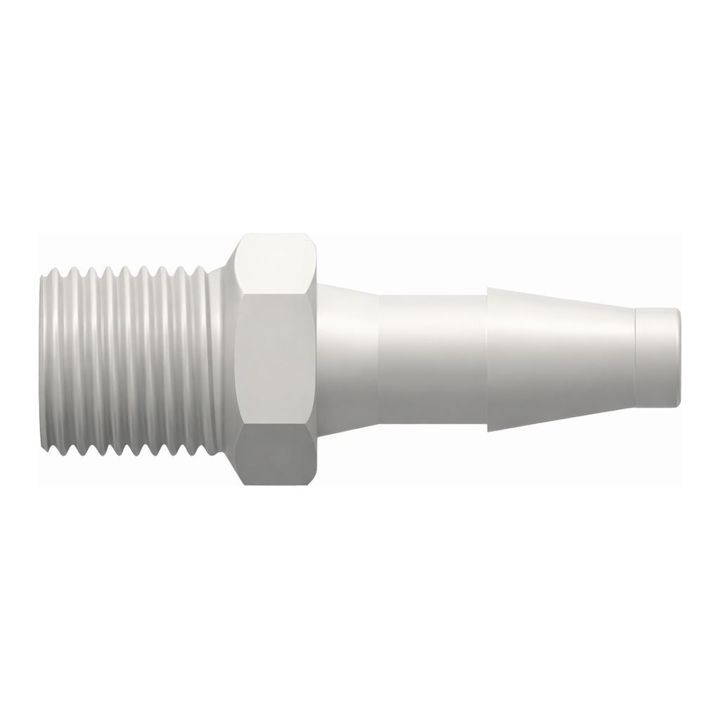 1/8-27 NPT Thread with 7/16` Hex to Classic Series Barb, 3/16` (4.8 mm) ID Tubing