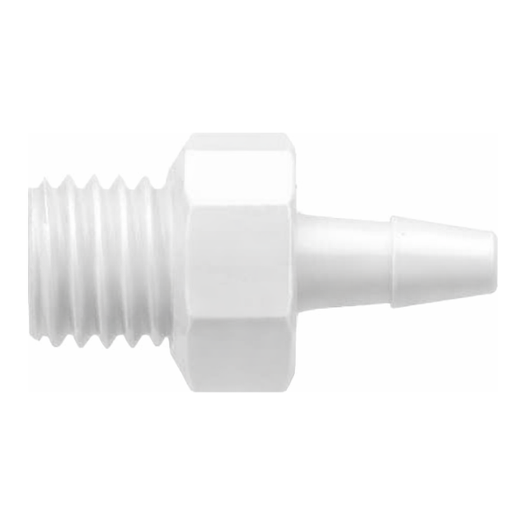 10-32 UNF Thread with 1/4` Hex to 200 Series Barb, 1/16` (1.6 mm) ID Tubing